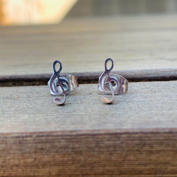 MUSIC SILVER Stainless Steel Stud Minimalist Earrings With Gift Bag - Picture 2 of 5